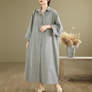 直條紋休閒感長洋裝 獨具衣格 C0385