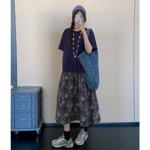 設計感下擺點點拼接假兩件短袖洋裝 獨具衣格 C0401