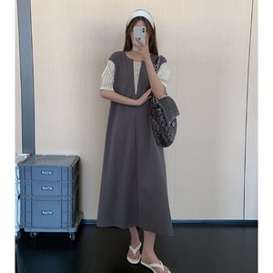 西裝假兩件拼接感長洋裝 獨具衣格 C0402