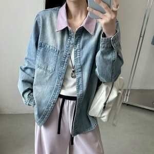 歐風撞色領牛仔外套 獨具衣格 C0406