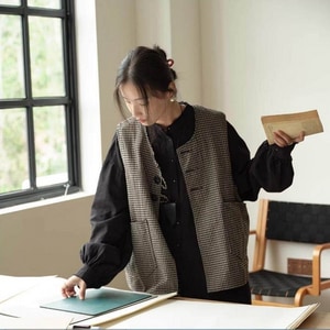 日雜款兩面穿格紋背心 獨具衣格 C0413