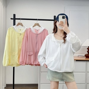 日系蕾絲連帽遮陽拉鍊防曬外套(XL-4L) 獨具衣格 C0419