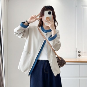 韓版設計拉鍊牛仔拼接短版外套 獨具衣格 C0423