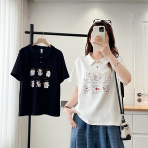 POLO領可愛熊熊印花短袖T桖上衣 獨具衣格 C0426