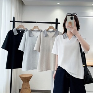 格紋POLO領百搭T桖上衣 獨具衣格 C0452