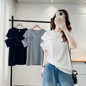 設計款英文字印花露肩短袖上衣 獨具衣格 C0453