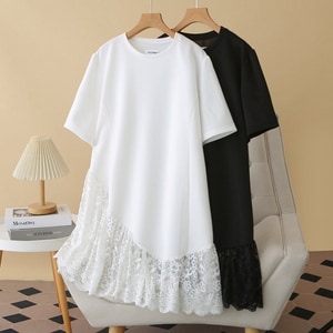 甜美蕾絲荷葉下擺短袖洋裝 獨具衣格 C0456