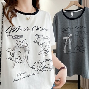 立體蝴蝶結貓咪印花短袖T桖上衣 獨具衣格 C0459