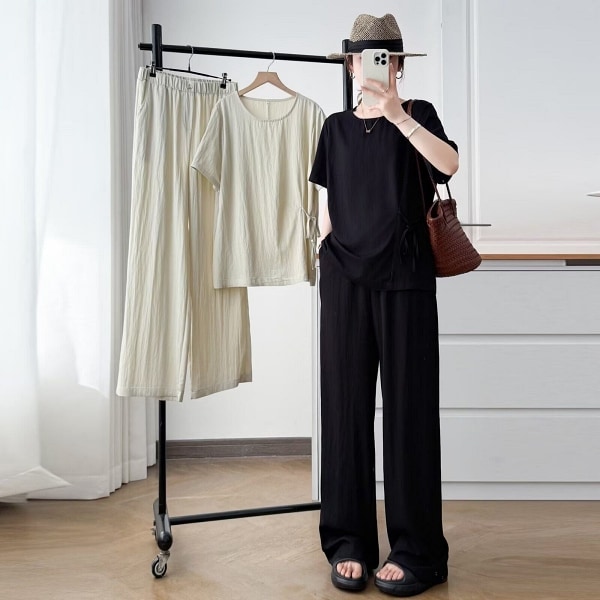 渡假風腰綁帶套裝(上衣+長褲) 獨具衣格 C0460