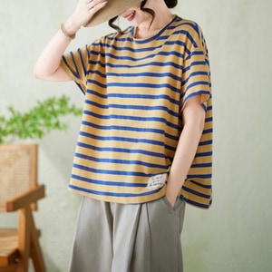 純棉配條圓領短袖T桖上衣 獨具衣格 C0466