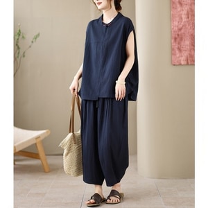 棉麻簡約休閒風顯瘦套裝(上衣+燈籠褲) 獨具衣格 C0469