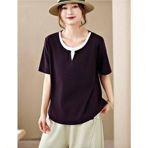簡約韓系假兩件小V領短袖T桖上衣 獨具衣格 C0471