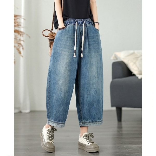 抽鬚顯瘦牛仔9分寬褲 獨具衣格 C0475