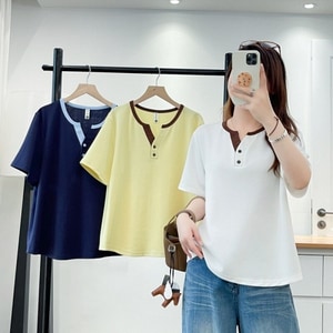 簡約假兩件V領短袖T桖上衣 獨具衣格 C0479