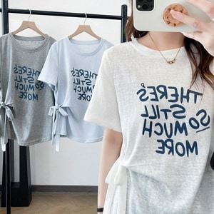 蝴蝶結下綁帶英文字印花短袖T桖上衣 獨具衣格 C0481