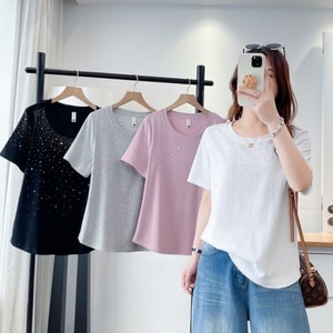 閃亮燙鑽短袖T桖上衣 獨具衣格 C0482