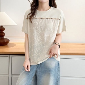 民族風蕾絲拼接短袖T桖上衣 獨具衣格 C0486