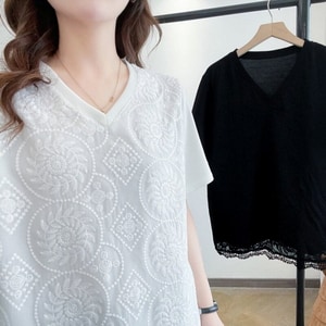 超美蕾絲拼接短袖T桖上衣 獨具衣格 C0487