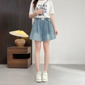 顯瘦A字版型刷白牛仔短褲(2L-6L) 獨具衣格 C0492