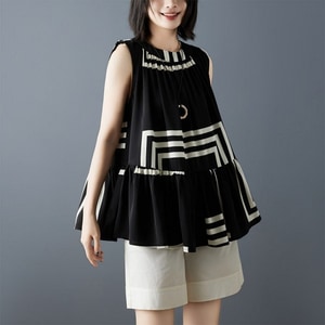 夏季雪紡幾何印花背心娃娃裝上衣 獨具衣格 C0493