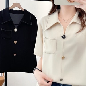 上班族造型釦襯衫領短袖上衣 獨具衣格 C0500