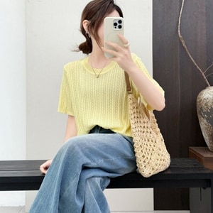 冰絲鏤空針織短袖上衣 獨具衣格 C0501