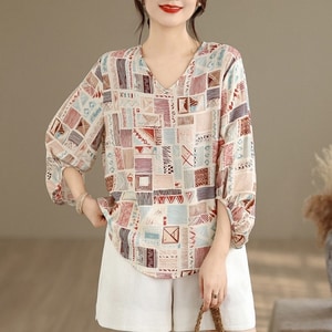 棉綢彩色格子印花上衣 獨具衣格 C0507