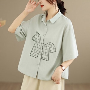 可愛小馬復古刺繡襯衫短袖上衣 獨具衣格 C0509