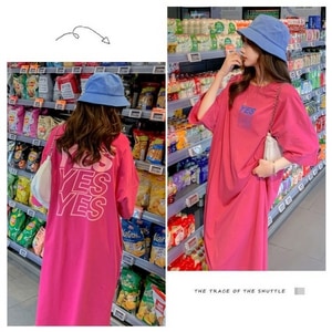 棉質英文字印花短袖長洋裝睡衣洋裝 獨具衣格 C0511