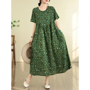 竹節棉點點印花短袖洋裝 獨具衣格 C0513