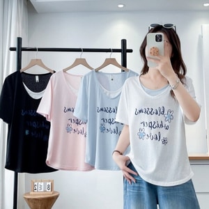 可愛花花印花假兩件短袖T桖上衣 獨具衣格 C0516