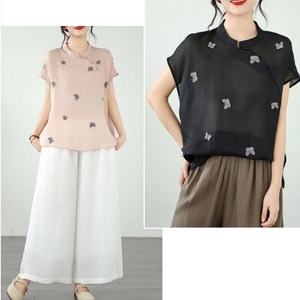 新中式蝴蝶刺繡短袖上衣 獨具衣格 C0521