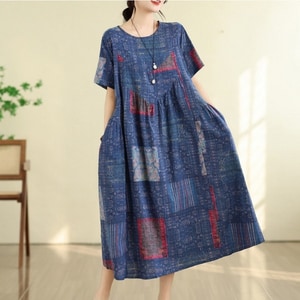 棉綢復古短袖洋裝 獨具衣格 C0522