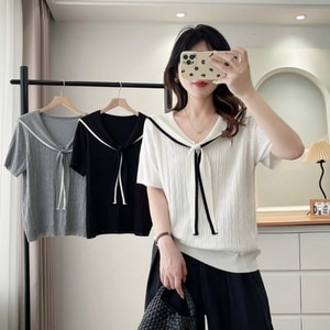 韓系小姐姐風海軍領短袖針織上衣 獨具衣格 C0526