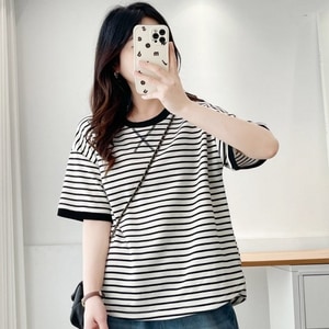 日系百搭配條短袖T桖上衣 獨具衣格 C0527