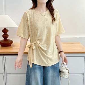 蕾絲感下擺蝴蝶結短袖上衣 獨具衣格 C0537