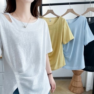 微露鎖骨下擺不規則短袖T桖上衣 獨具衣格 C0538