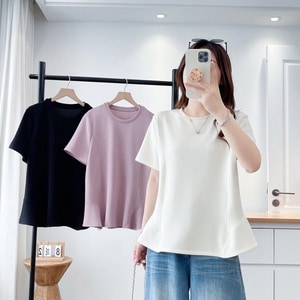 下擺微澎顯瘦素色短袖T桖上衣 獨具衣格 C0541