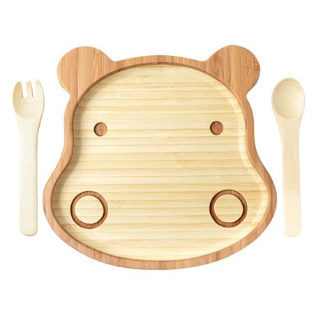 la-boos 吸盤竹製兒童餐具-胖胖河馬（限時優惠！）