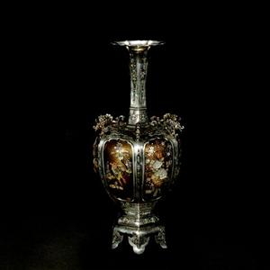 ''明治時期'' 銀質 百寶嵌花鳥紋 香瓶 銀飾品