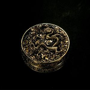 清 銀質局部鑿金龍紋圓盒