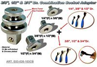 3pc, Combination Socket Adaptor set w/Micro-Tuner disc function.