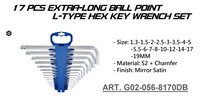 17 PCS EXTRA-LONG BALL POINT L-TYPE HEX KEY WRENCH SET.