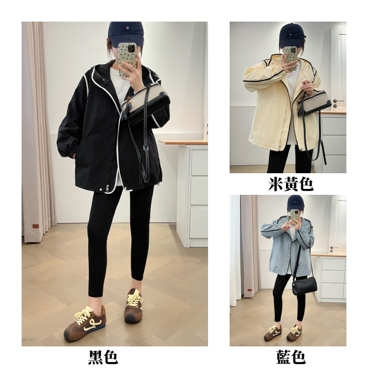 韓系帥氣黑色滾邊衝鋒衣連帽外套(XL-4L) 獨具衣格J9677::unistyle 館