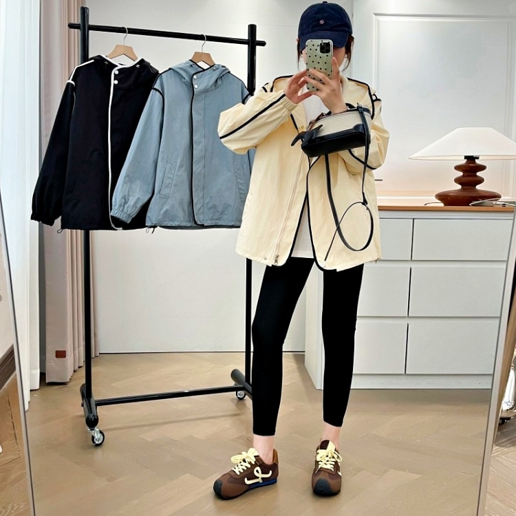 韓系帥氣黑色滾邊衝鋒衣連帽外套(XL-4L) 獨具衣格J9677::unistyle 館