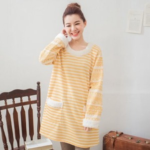 §獨具衣格§日本大阪直送G6150袖子圖騰印花雙色橫條紋圖案雙口袋傘撞厚棉上衣-中大尺碼