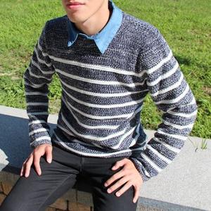 §獨具衣格§○台灣製○G7847正反針配條針織毛衣男裝(M/L)