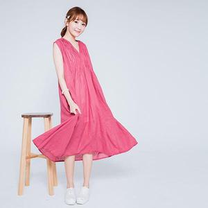 §獨具衣格§曼谷直送 G8908 前抓皺棉麻背心洋裝裙-大尺碼