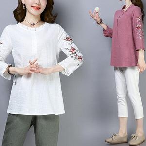 §獨具衣格§ J1254 棉麻 袖子花刺繡荷葉上衣-多尺碼
