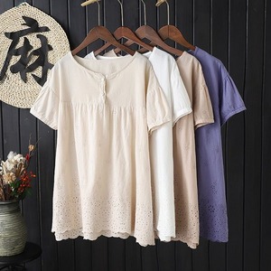 §獨具衣格§ J1732 棉 日系下襬細緻鈎花刺繡長版上衣-大尺碼